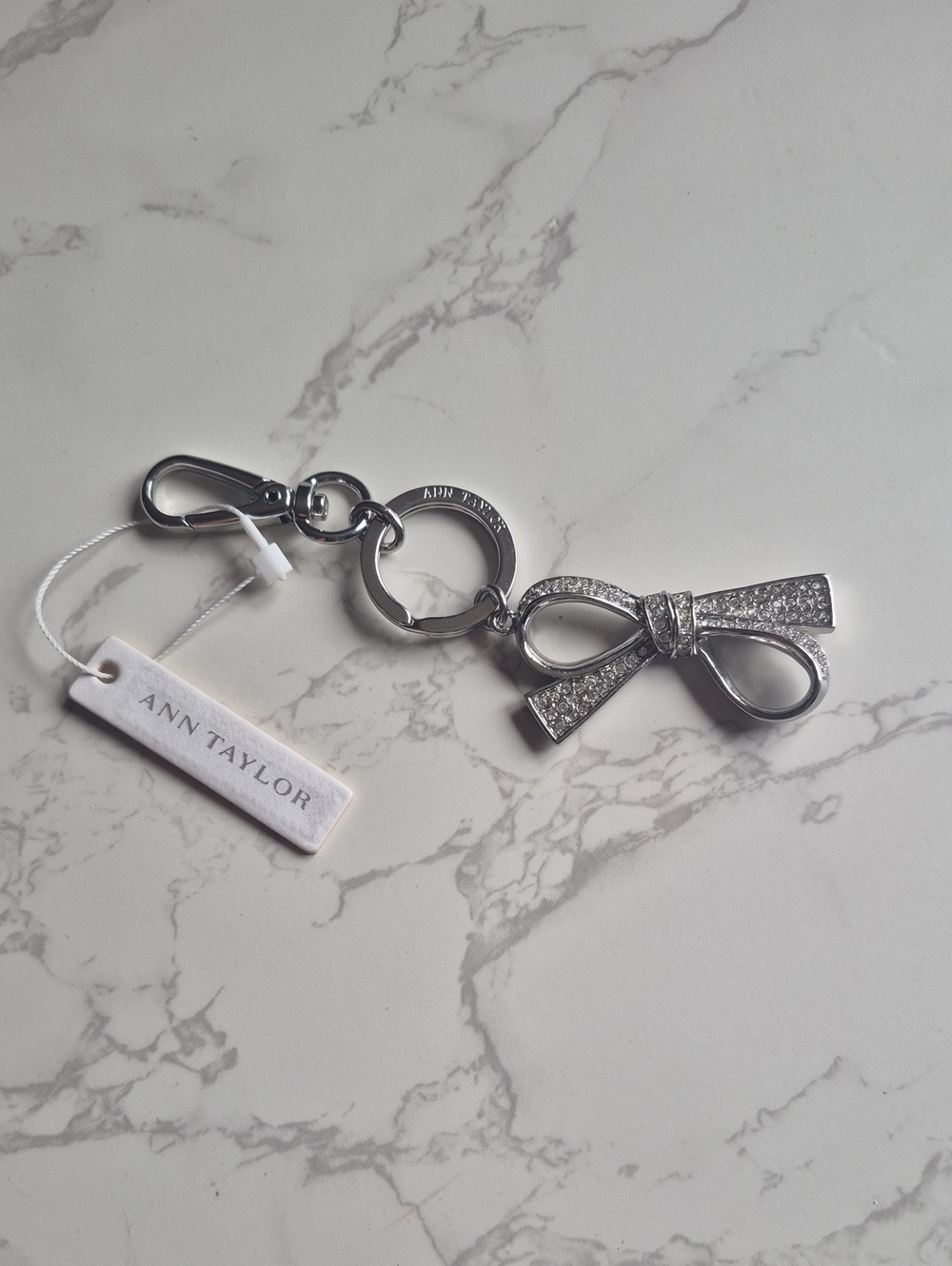 Ann Taylor Silver Crystal Bow Key & Card Holder Charm